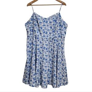 Old Navy Dress XXL Blue Floral Cami Fit Flare Sleeveless Thin Strap Shirred Zip